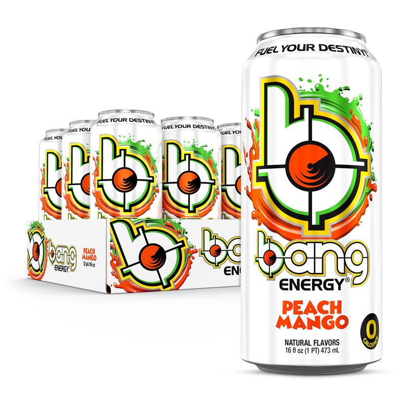 Bang Energy Peach Mango, Sugar-Free Energy Drink, 16-Ounce (Pack of 12) - Image 1